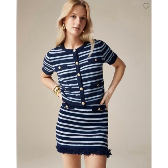 J. Crew Dresses & Skirts - NWT J.Crew Cashmere Fringe-trim Sweater Skirt in Dark Evening Serenity Stripe S